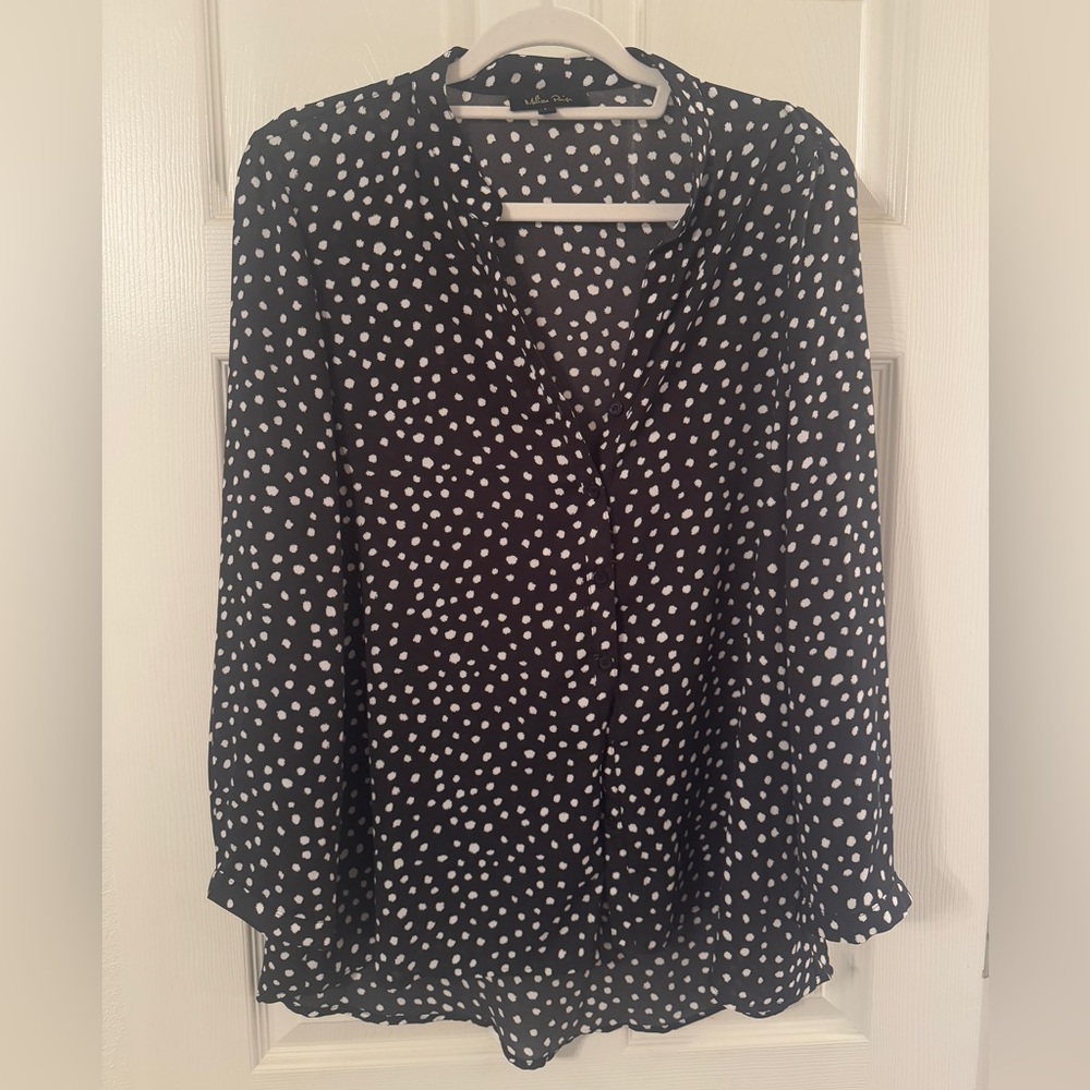 Melissa Paige | Women’s Black & White Polka Dot Blouse Size L